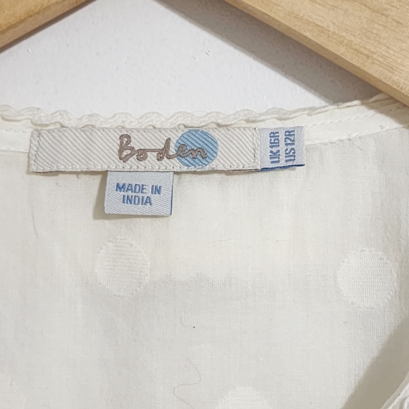 Boden Off-white Cotton Blouse Size 12R Short Sleeve Cottagecore Coquette Modest - Picture 4 of 6